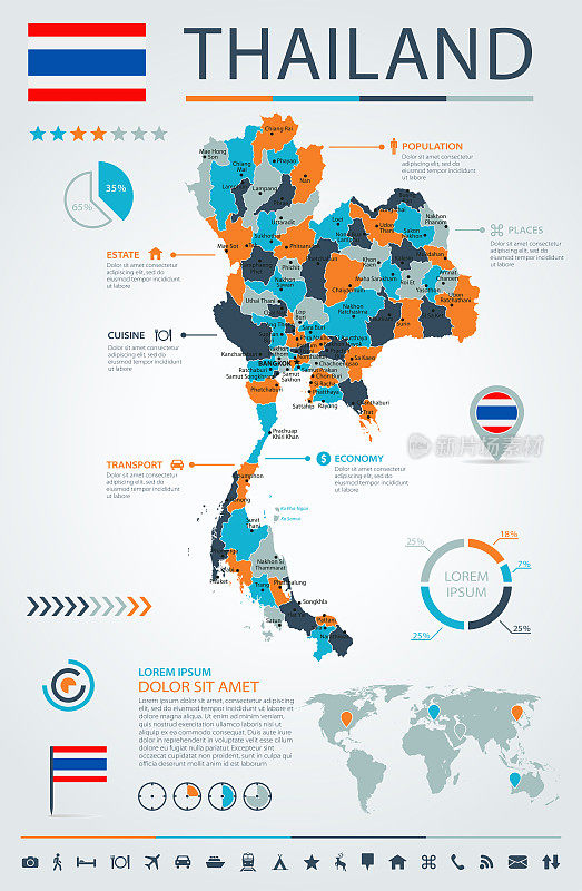 12 -泰国-蓝橙色信息图